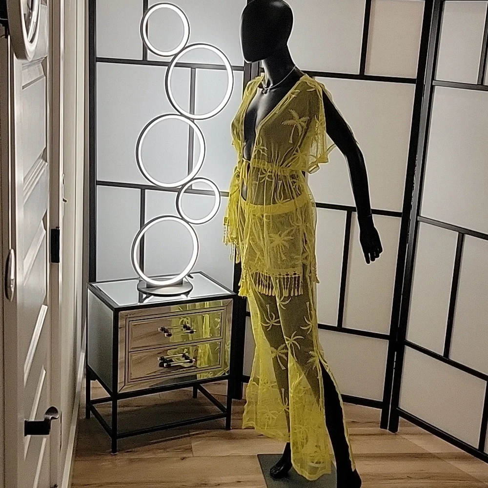MIKEN Swim | 2-piece | Mesh Swimsuit Coverup | Sz. S | Mustard | NWOT + Swim top - Picture 8 of 17